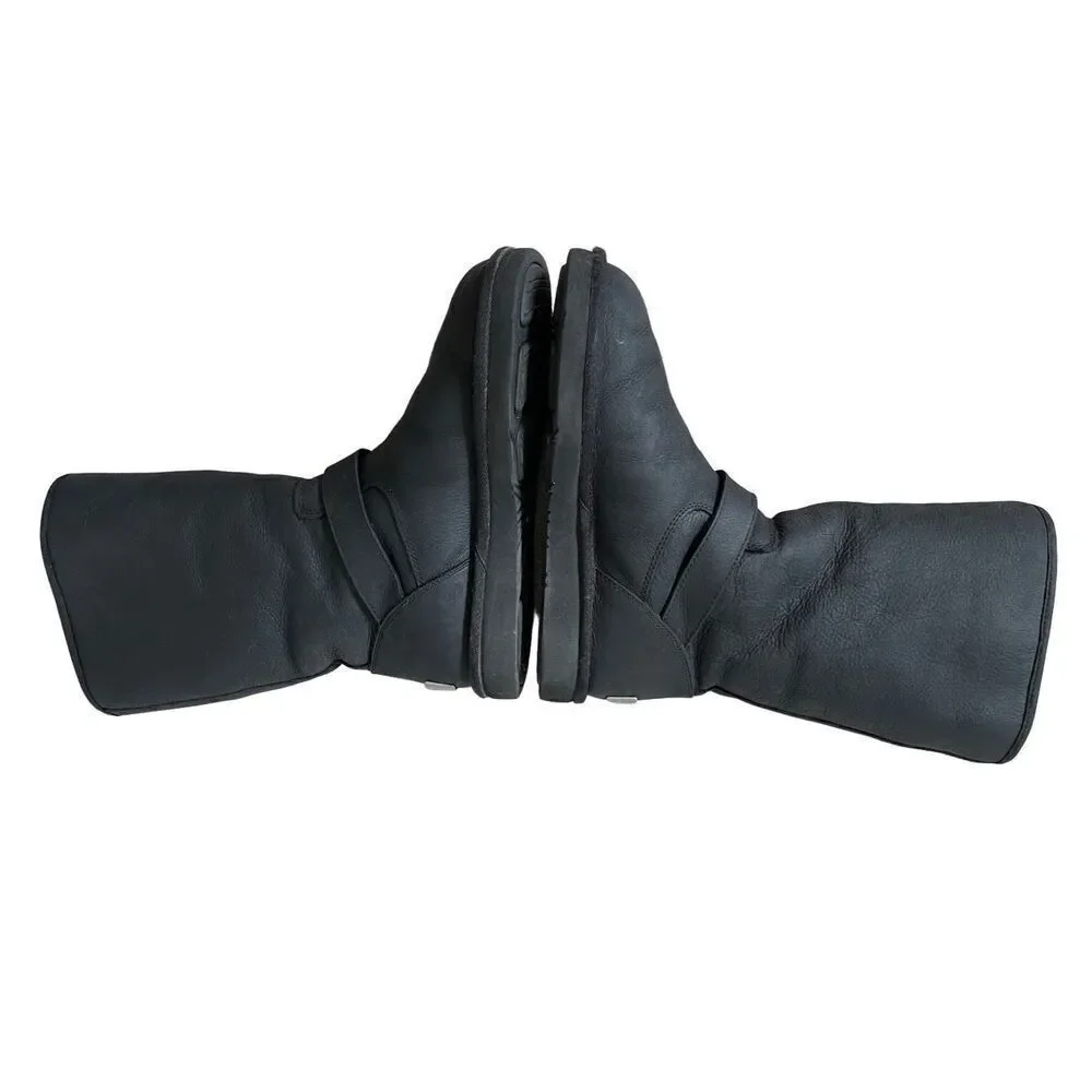 UGG Australia Women Sutter Black Leather Dual Buckle Moto Biker Boots size‎ 6